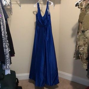 Royal blue Davids bridal long satin tank gown